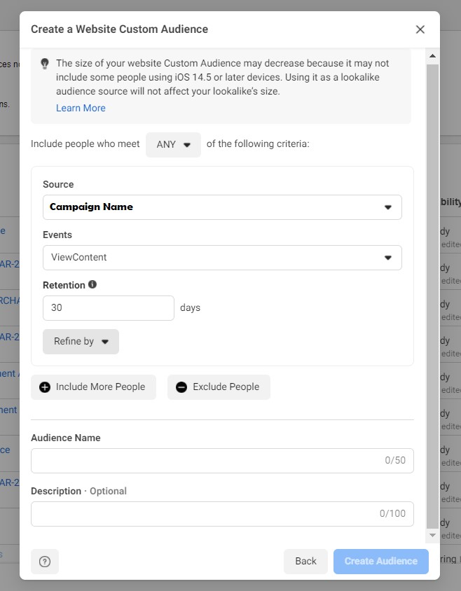 create a website custom audience