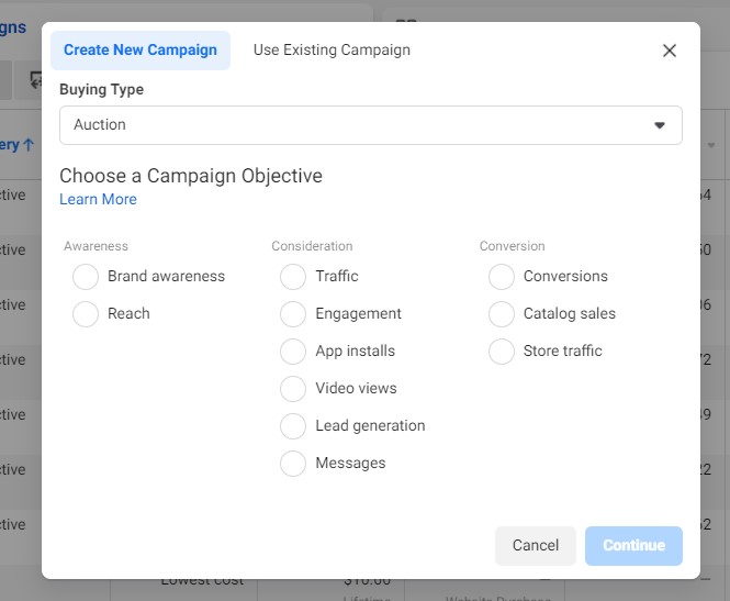 facebook campaign objectives