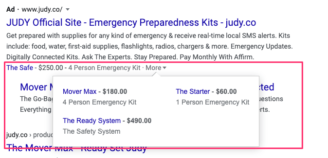 price ad extension example