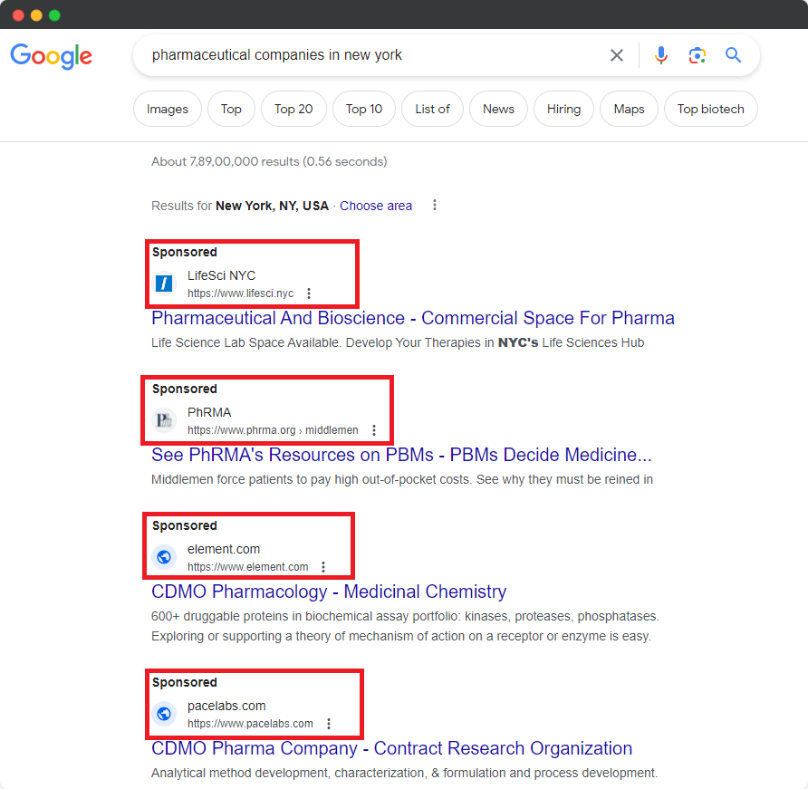 pharmaceutical google ads example