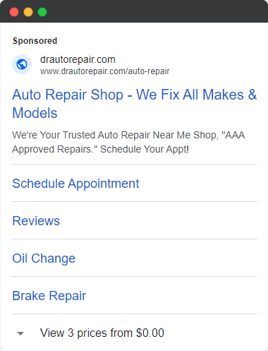 Automotive google ads example
