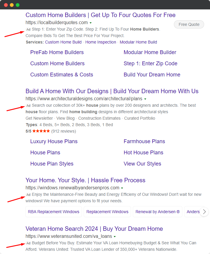 bing - contractors ads example