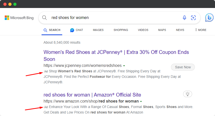 bing - fashion ads example
