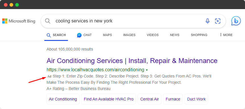 bing - hvac ads example