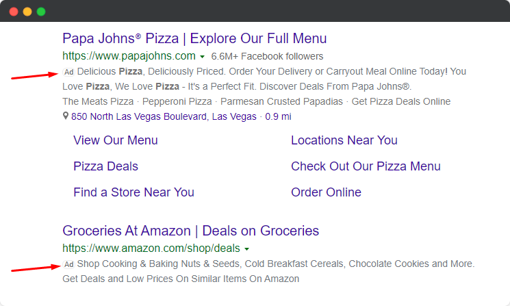 bing - local restaurant ads example