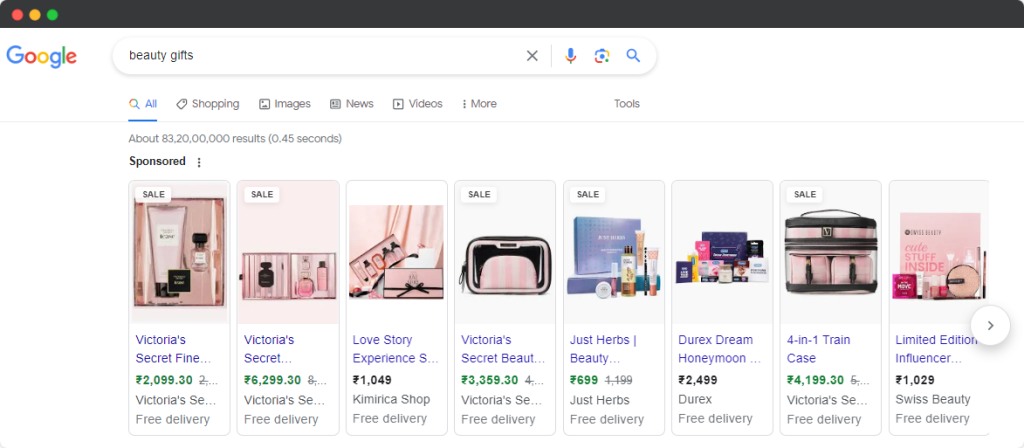 cosmetics google ads example