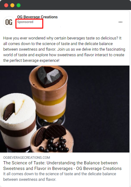 food and beverage meta ads example