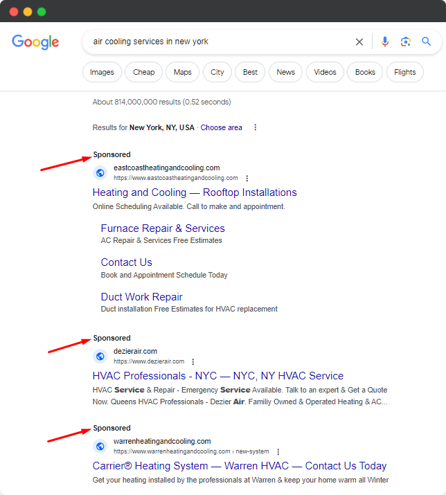 google - hvac ads example