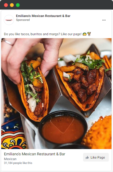 meta - local restaurant ads example
