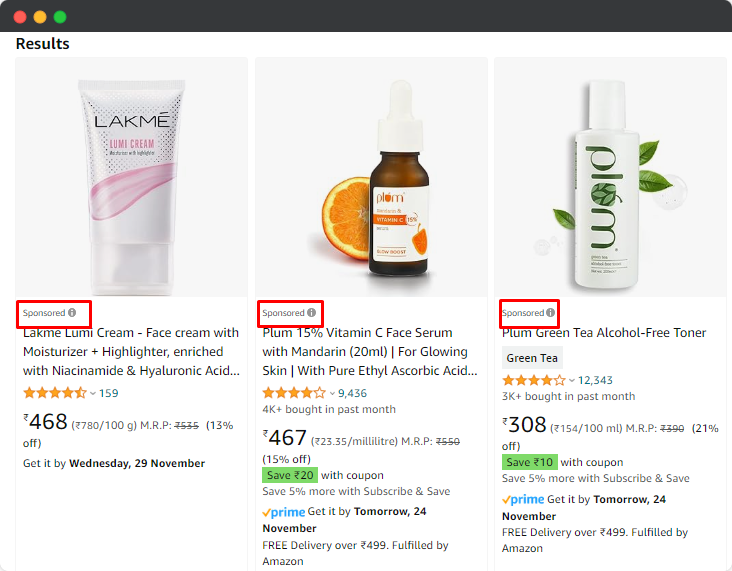 cosmetics amazon ads example