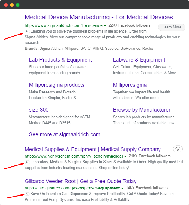 bing ads - medical supply ad example