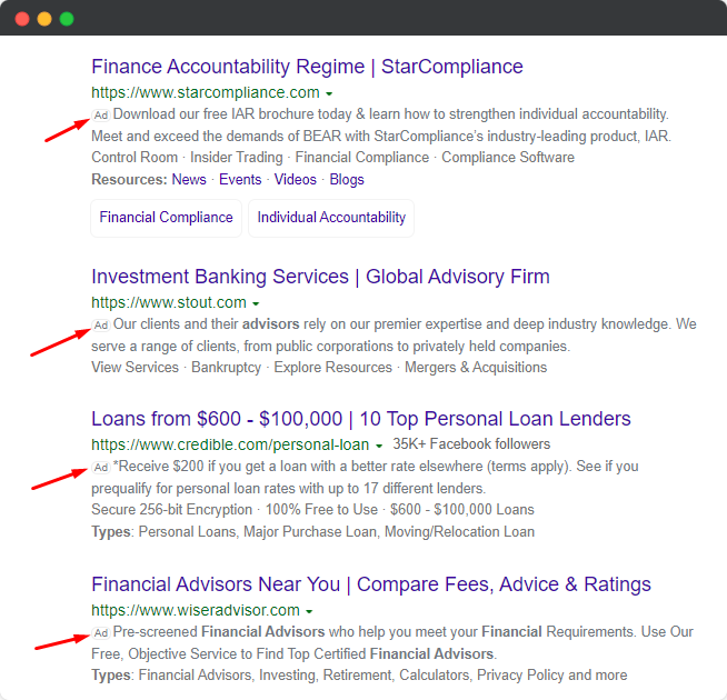 bing - finance ads example