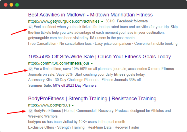 bing - gym ads example