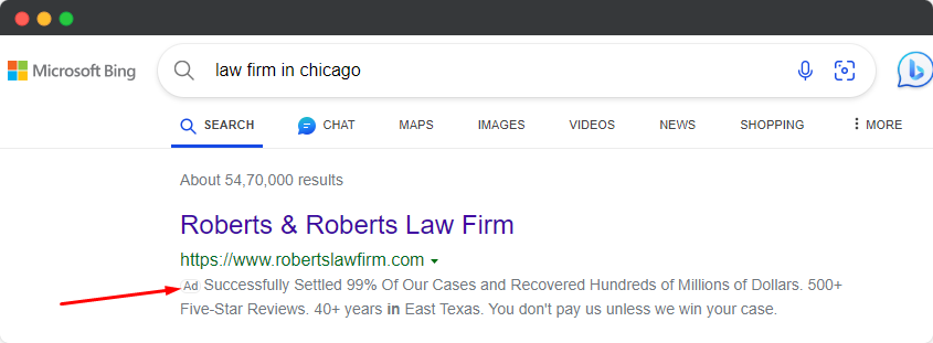 bing - lawyer ads example