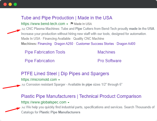 bing - manufacturing ads example