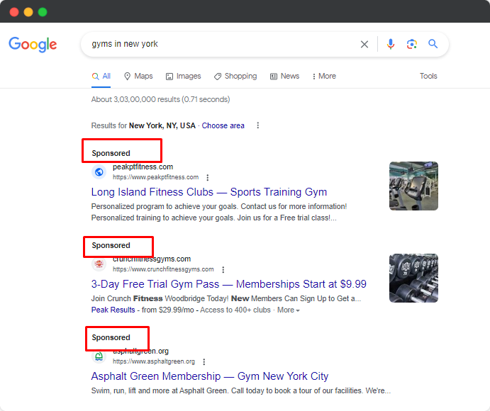 google ads - gym ad example