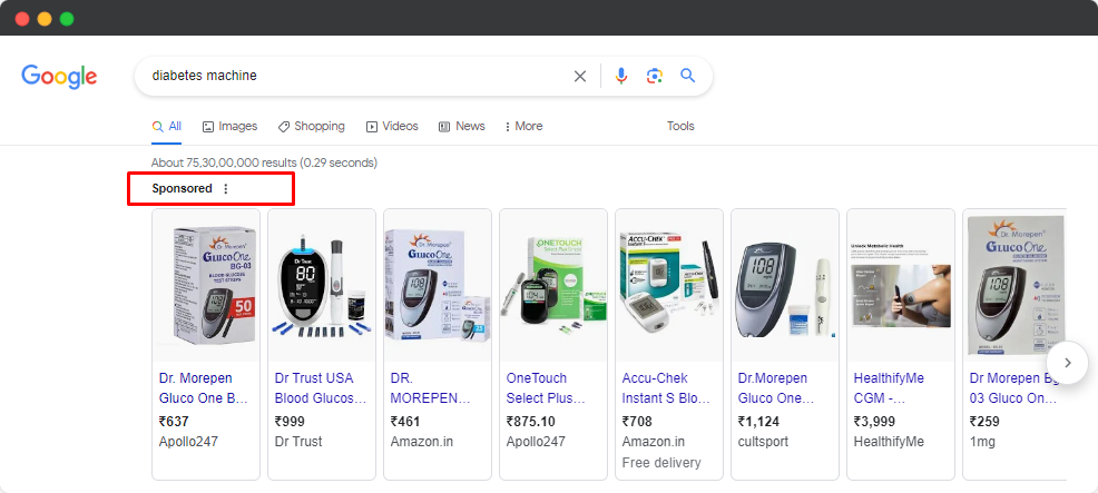 google ads - medical supply ad example