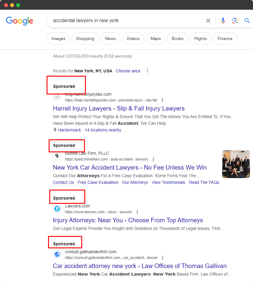 google - lawyer ads example