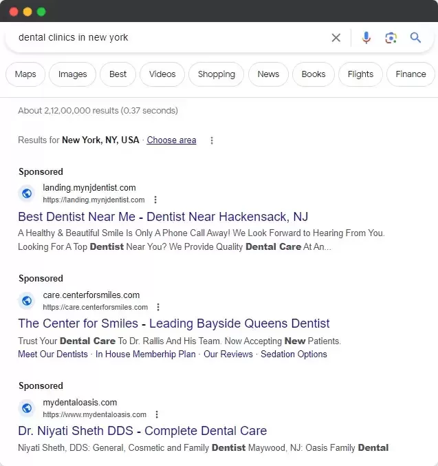 google ads example of dental clinics