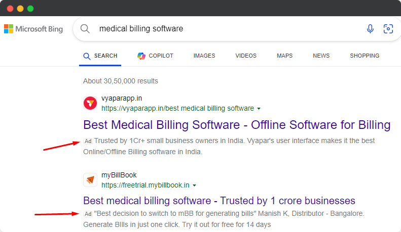 medical billing software bing ads