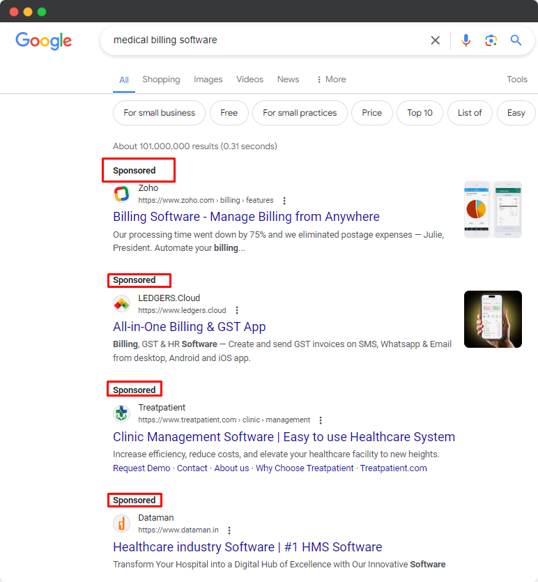 medical billing google ads